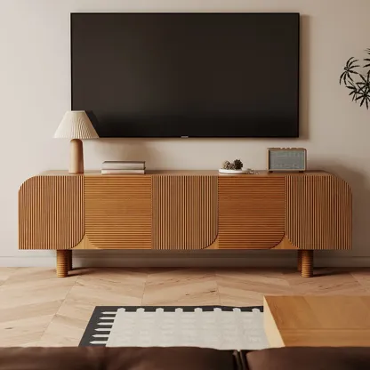 71" Rustic Brown Fluted Wooden TV Stand for Living Room Image - 2