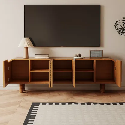 71" Rustic Brown Fluted Wooden TV Stand for Living Room Image - 4