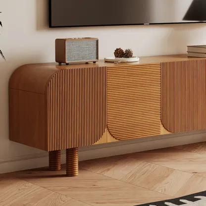 71" Rustic Brown Fluted Wooden TV Stand for Living Room Image - 5