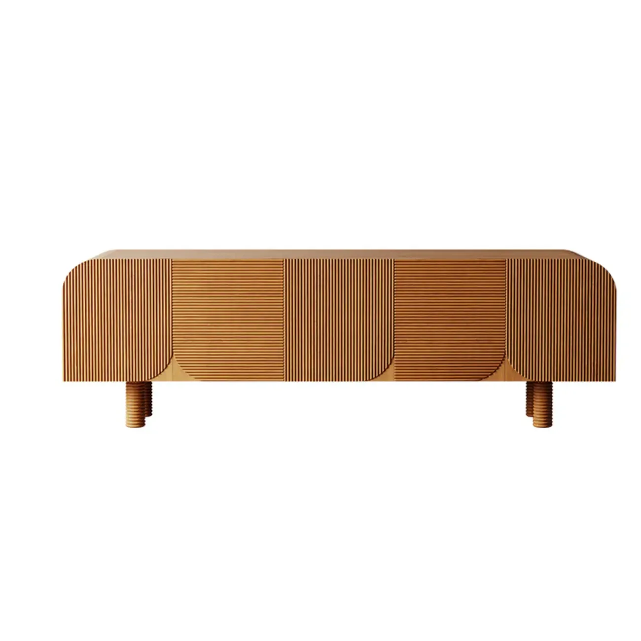 71" Rustic Brown Fluted Wooden TV Stand for Living Room Image - 6