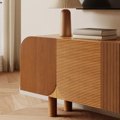 71" Rustic Brown Fluted Wooden TV Stand for Living Room Image - 7