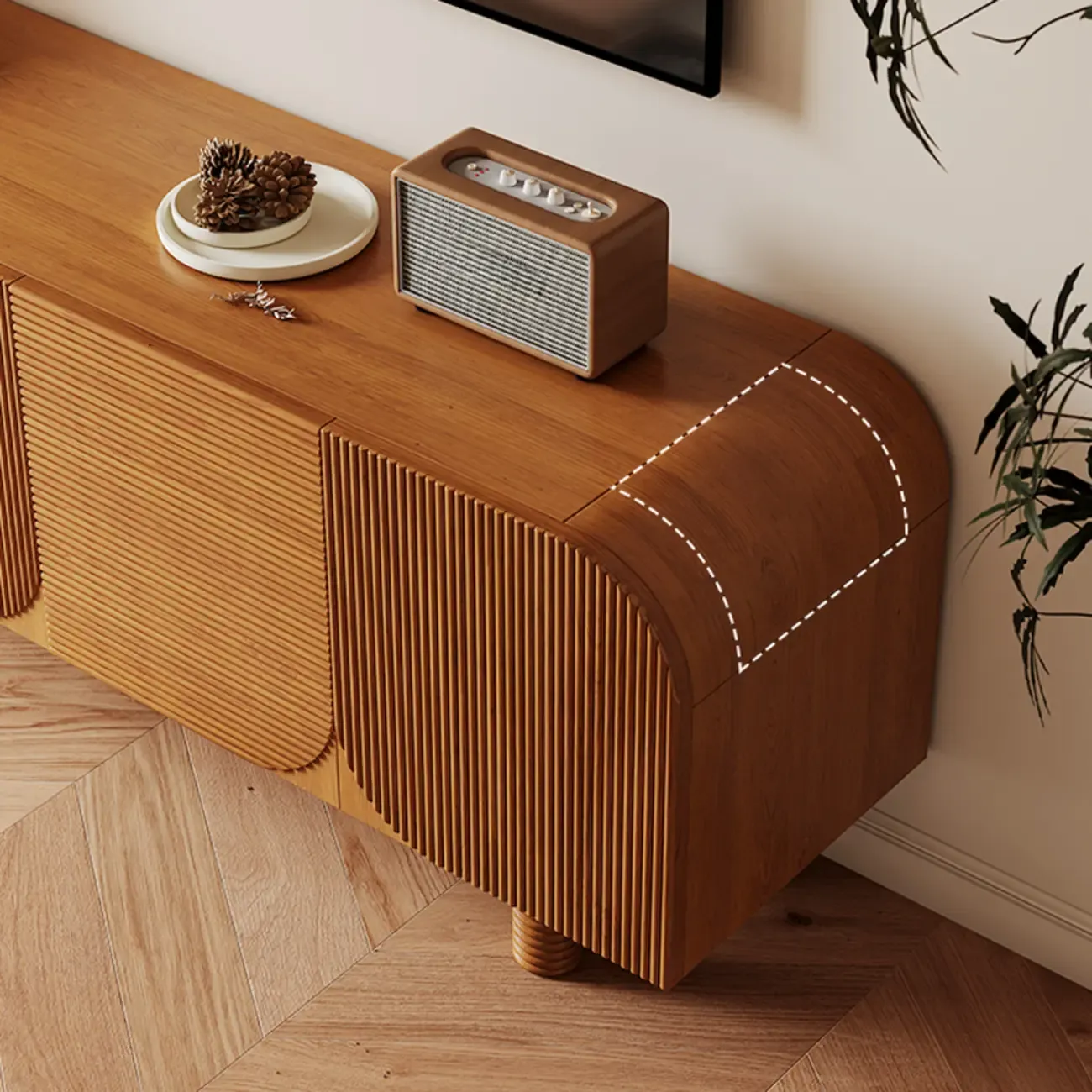 71" Rustic Brown Fluted Wooden TV Stand for Living Room Image - 8