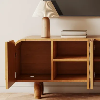 71" Rustic Brown Fluted Wooden TV Stand for Living Room Image - 10