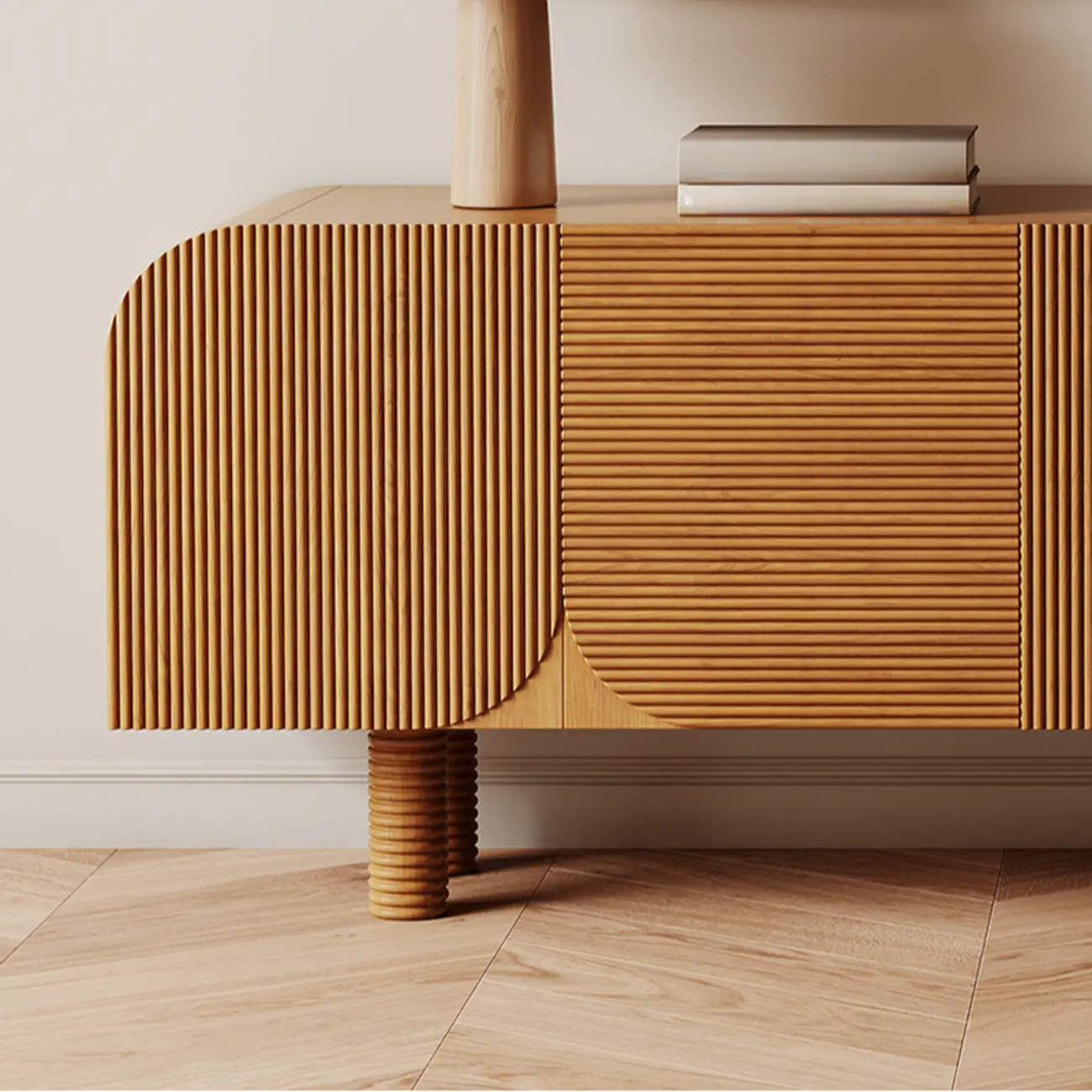 71" Rustic Brown Fluted Wooden TV Stand for Living Room Image - 11 | homeyfad