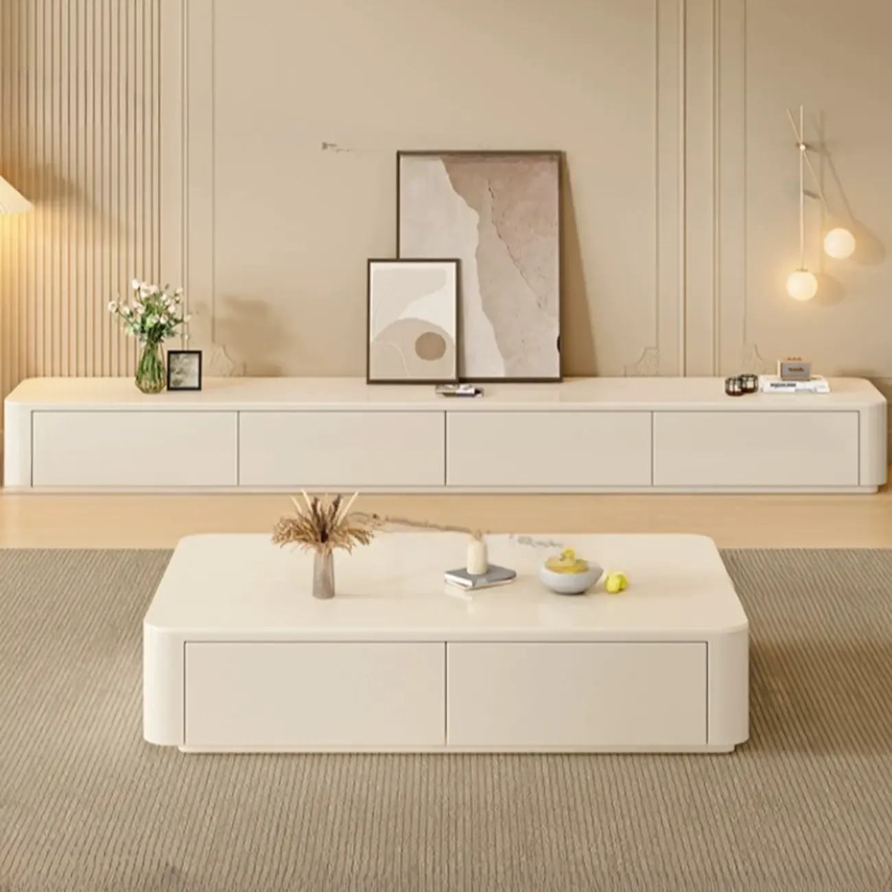 Modern Stone TV Stand with Drawers for Living Room