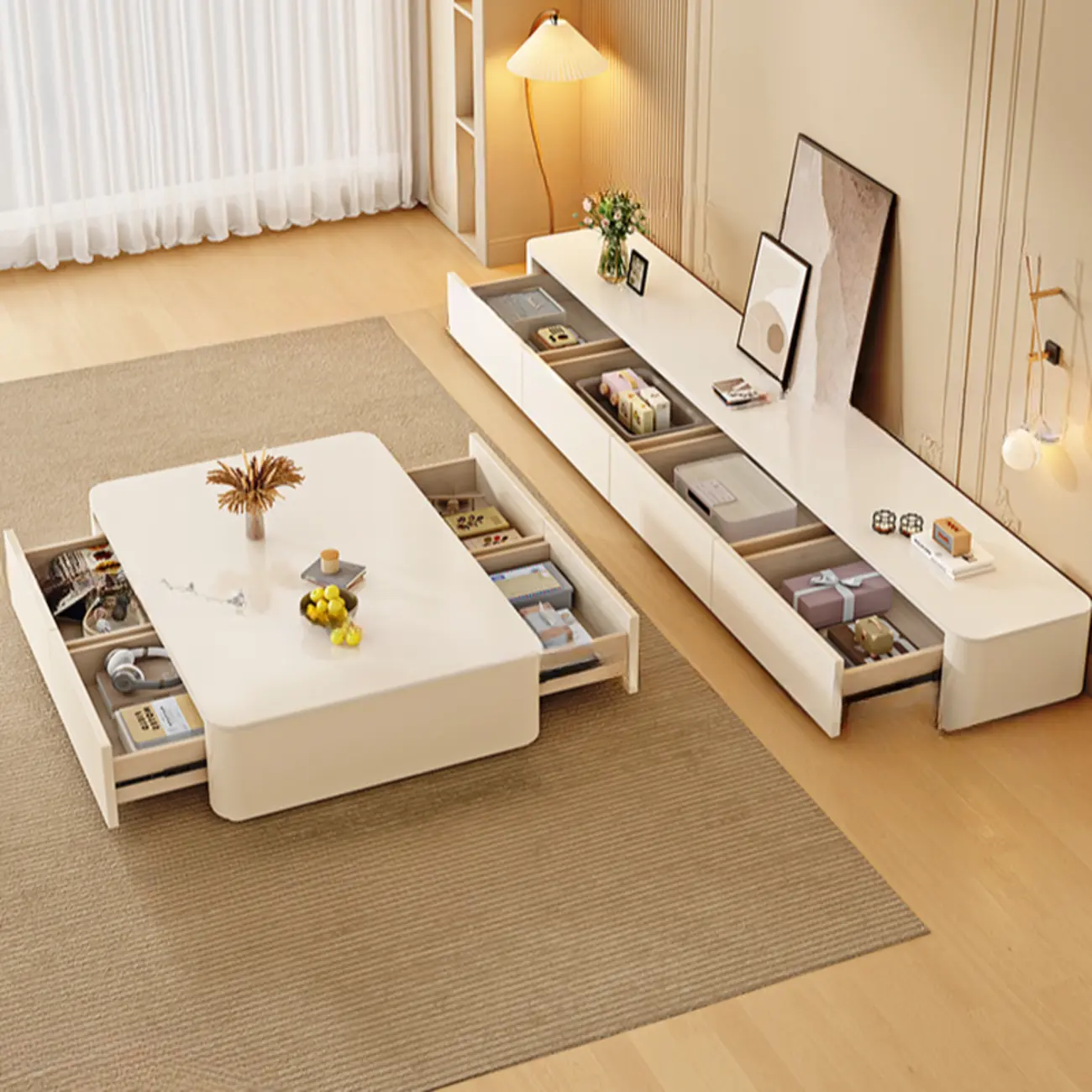 Modern Stone TV Stand with Drawers for Living Room | homeyfad