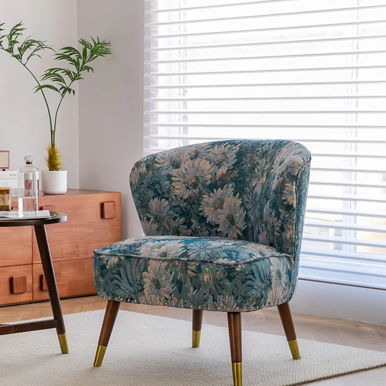 Vintage Bohemian Fabric Accent Chair with Floral Pattern for Home Image - 4 | homeyfad