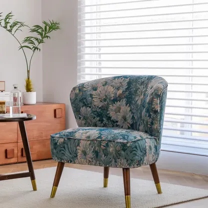 Vintage Bohemian Fabric Accent Chair with Floral Pattern for Home Image - 4