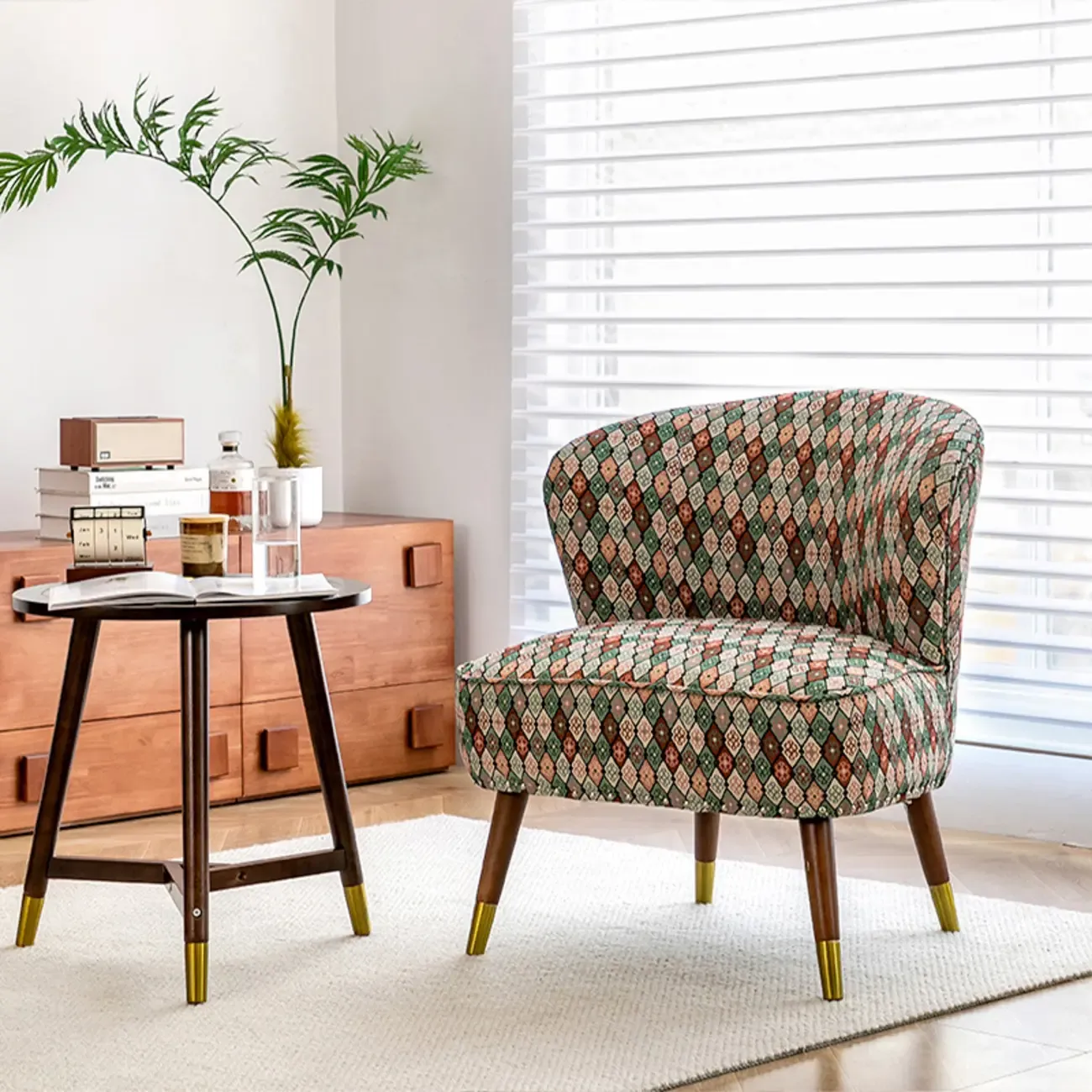 Vintage Bohemian Fabric Accent Chair with Floral Pattern for Home Image - 1
