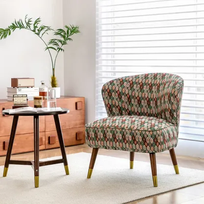 Vintage Bohemian Fabric Accent Chair with Floral Pattern for Home Image - 1