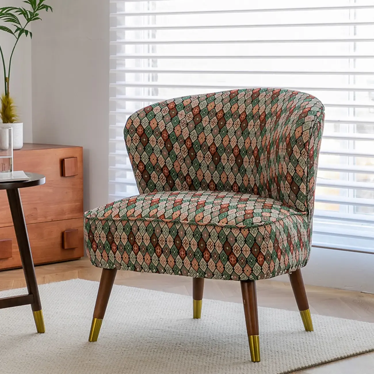 Vintage Bohemian Fabric Accent Chair with Floral Pattern for Home Image - 5