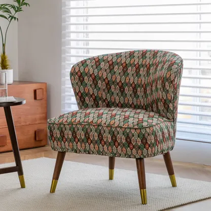 Vintage Bohemian Fabric Accent Chair with Floral Pattern for Home Image - 5