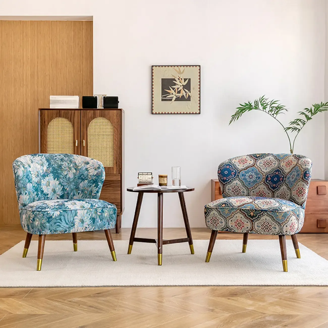 Vintage Bohemian Fabric Accent Chair with Floral Pattern for Home Image - 6