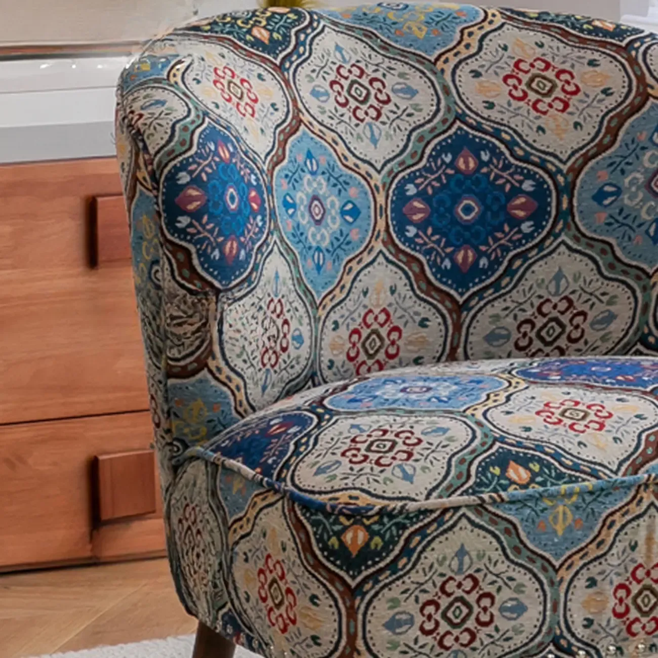 Vintage Bohemian Fabric Accent Chair with Floral Pattern for Home Image - 10