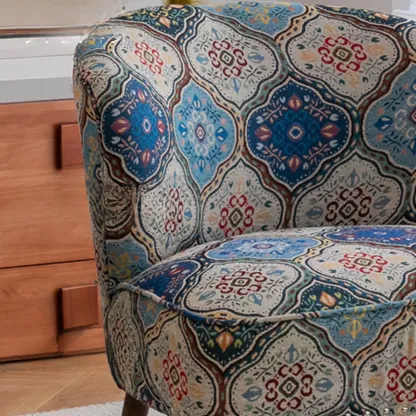 Vintage Bohemian Fabric Accent Chair with Floral Pattern for Home Image - 10