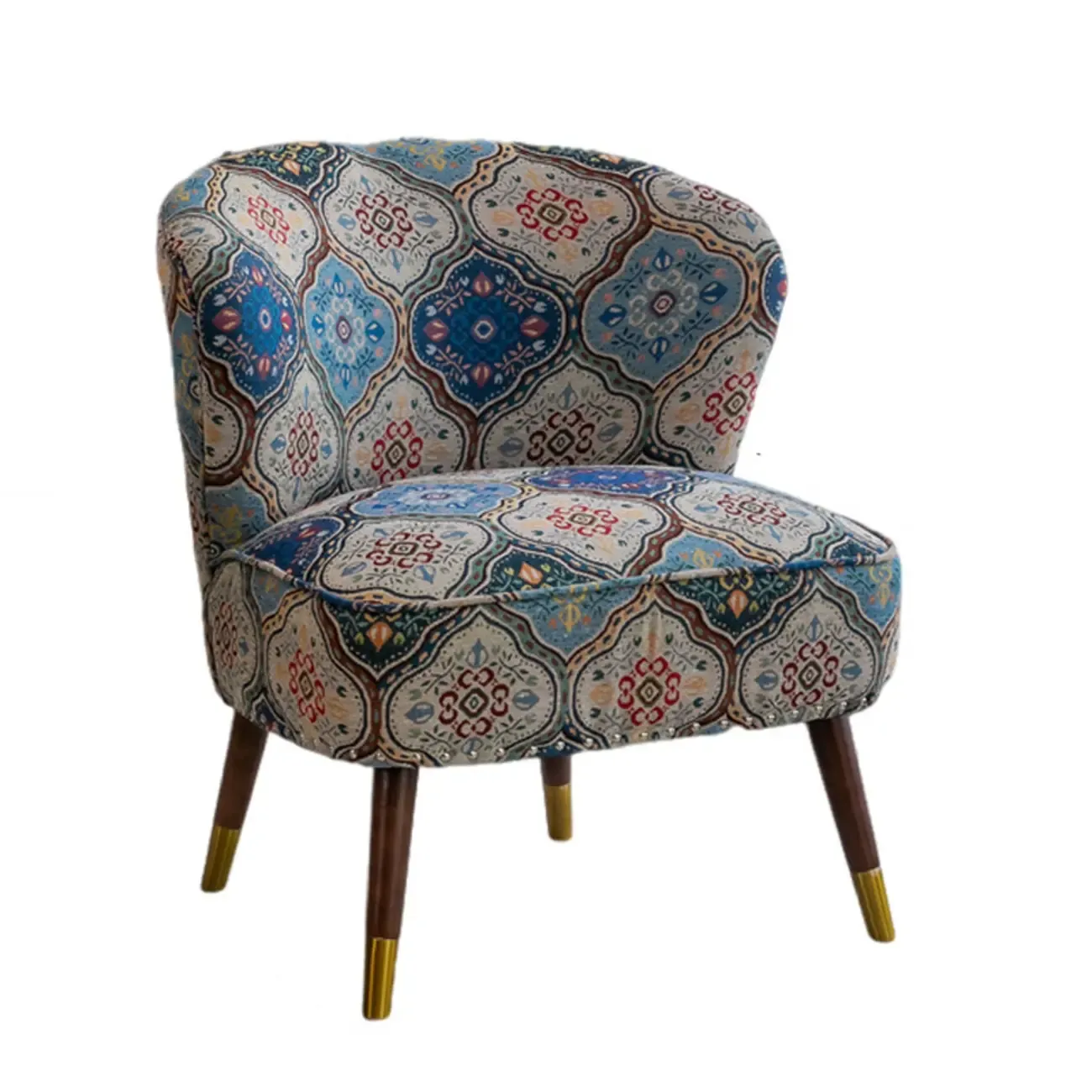 Vintage Bohemian Fabric Accent Chair with Floral Pattern for Home Image - 11