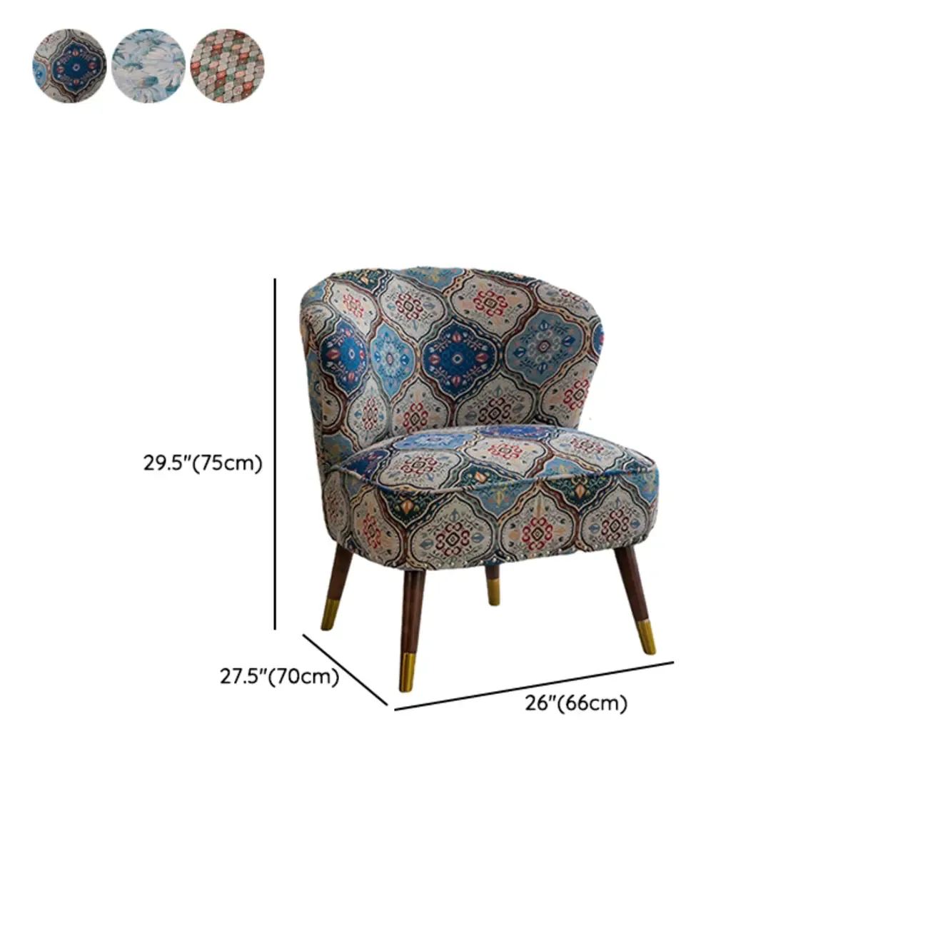 Vintage Bohemian Fabric Accent Chair with Floral Pattern for Home #size