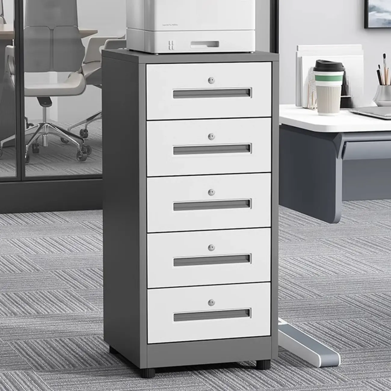 Traditional Steel Vertical Lockable Filing Cabinet for Home Office Image - 4 | homeyfad