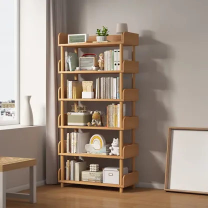 Vertical Natural Multi-Shelf Open Back Wood Bookcase Image - 1