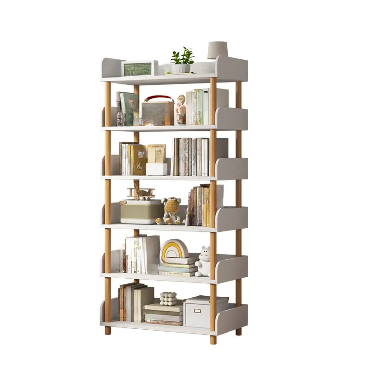 Vertical Natural Multi-Shelf Open Back Wood Bookcase Image - 29