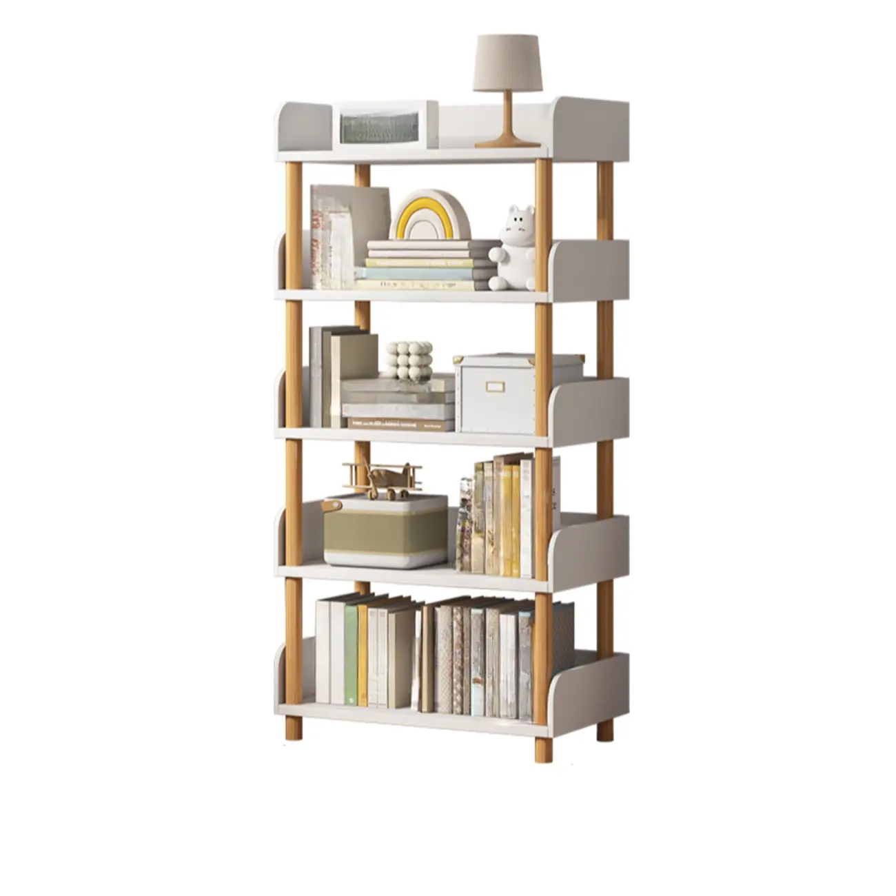 Vertical Natural Multi-Shelf Open Back Wood Bookcase Image - 28 | homeyfad