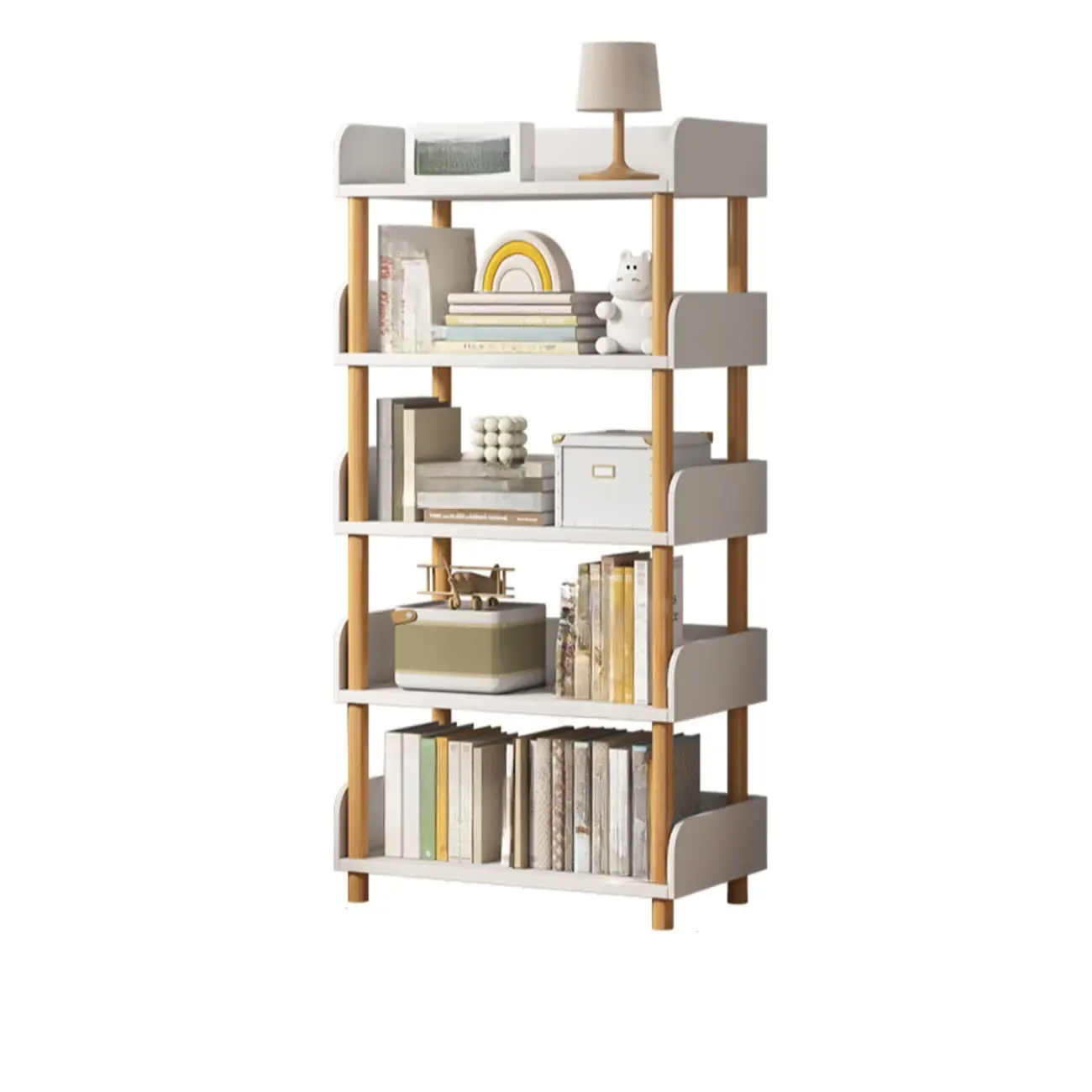 Vertical Natural Multi-Shelf Open Back Wood Bookcase Image - 28