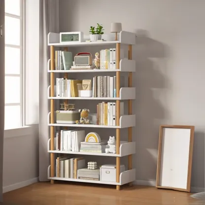 Vertical Natural Multi-Shelf Open Back Wood Bookcase Image - 4