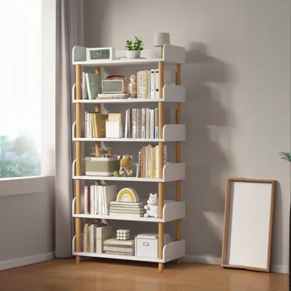 Vertical Natural Multi-Shelf Open Back Wood Bookcase Image - 5