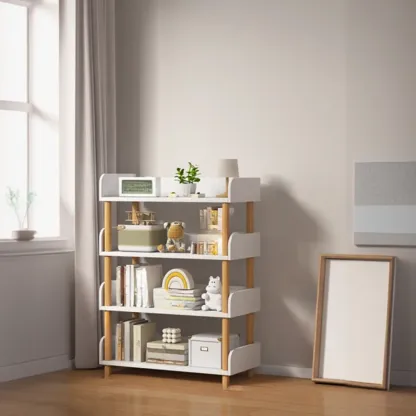 Vertical Natural Multi-Shelf Open Back Wood Bookcase Image - 10