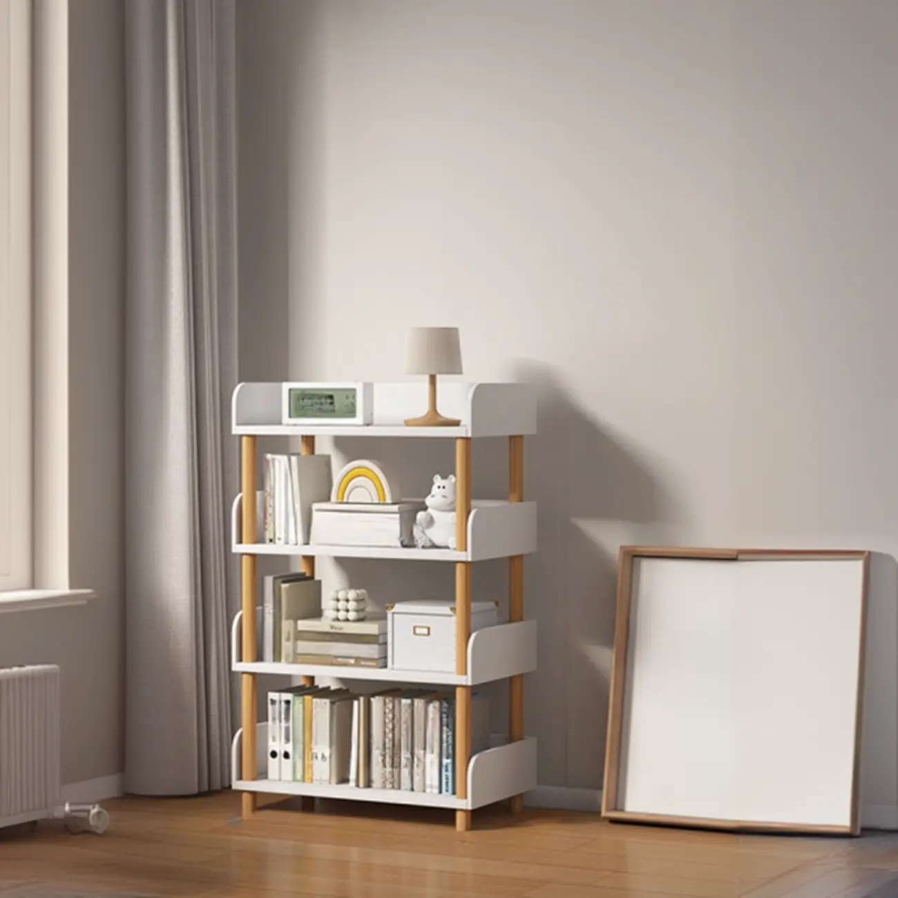 Vertical Natural Multi-Shelf Open Back Wood Bookcase Image - 11 | homeyfad