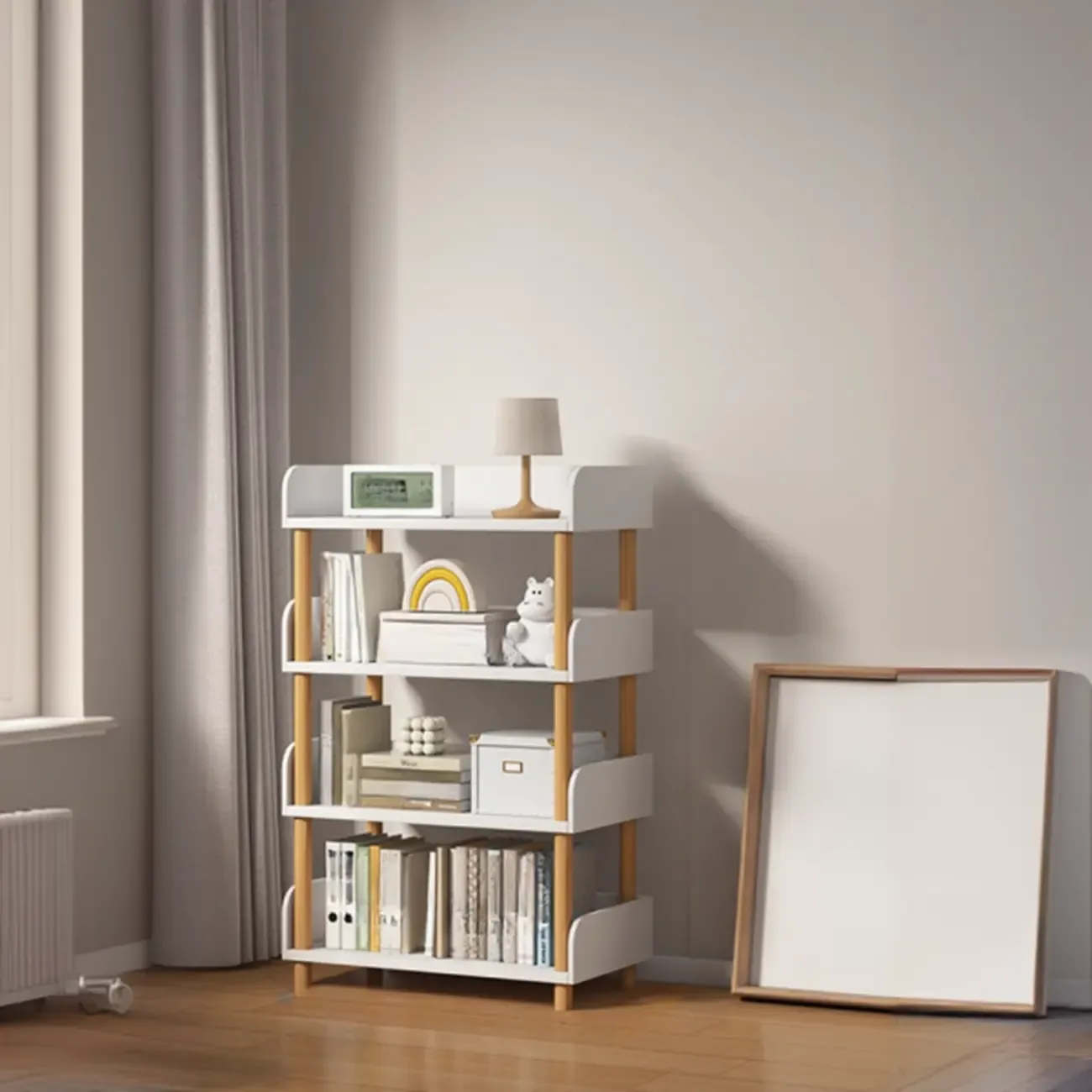 Vertical Natural Multi-Shelf Open Back Wood Bookcase Image - 11