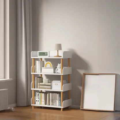 Vertical Natural Multi-Shelf Open Back Wood Bookcase Image - 11