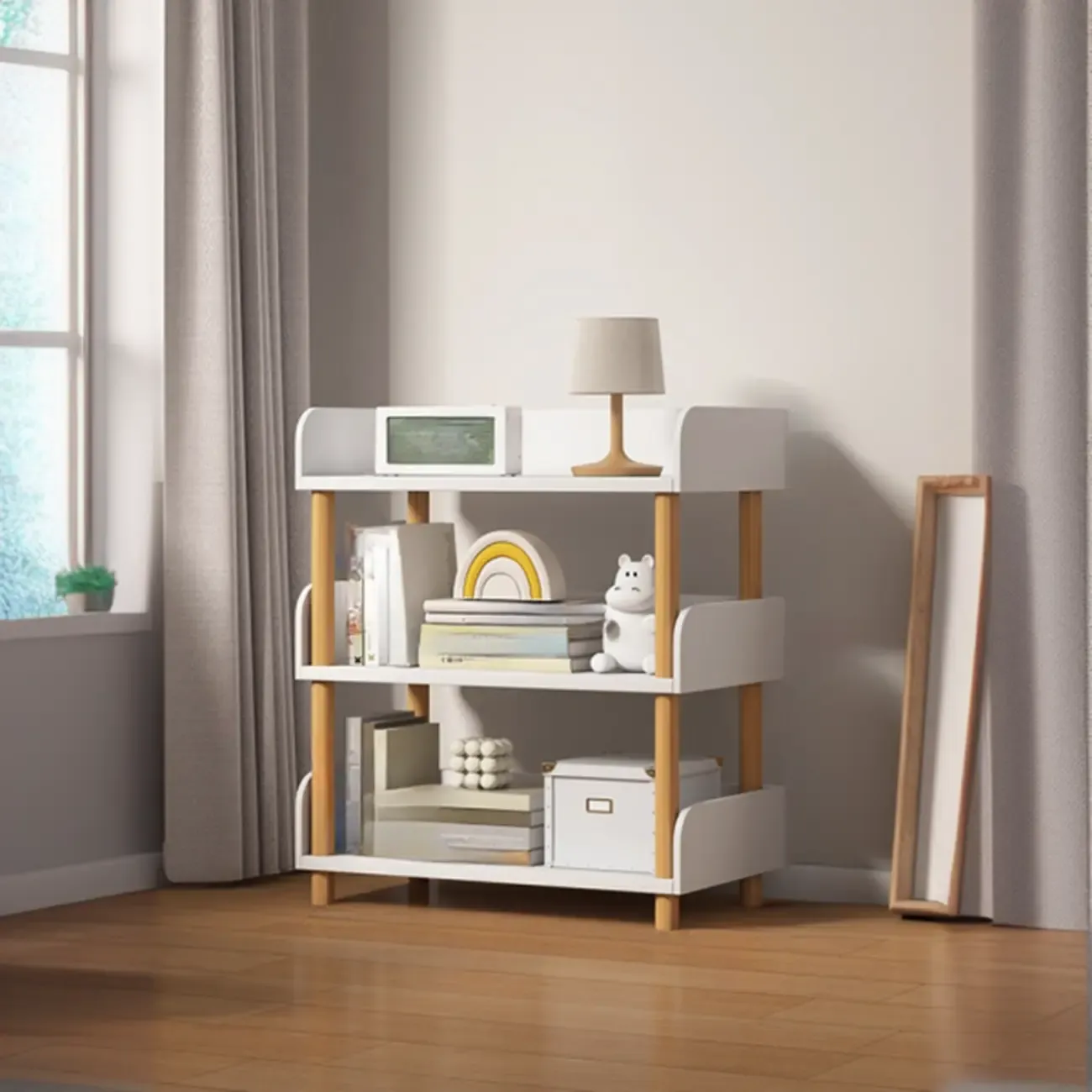 Vertical Natural Multi-Shelf Open Back Wood Bookcase Image - 12