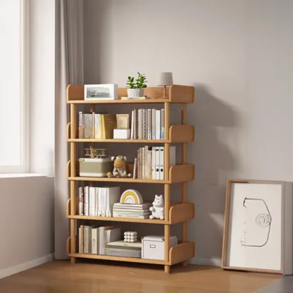 Vertical Natural Multi-Shelf Open Back Wood Bookcase Image - 16