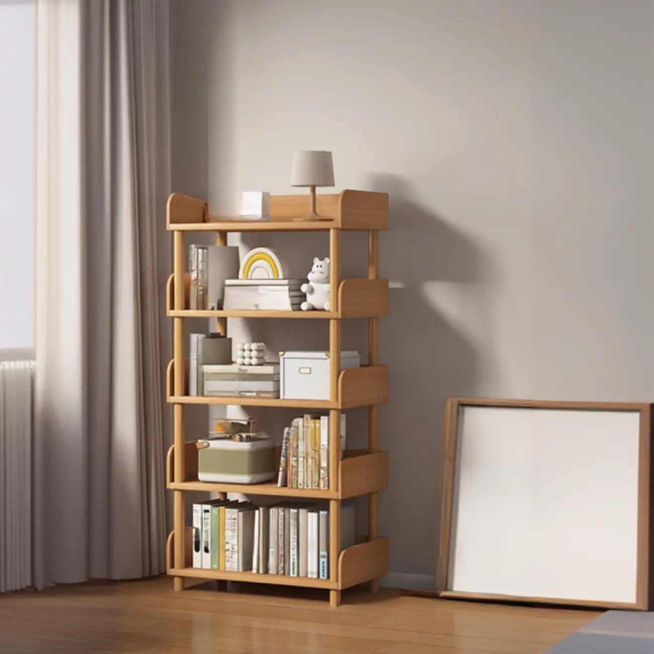 Vertical Natural Multi-Shelf Open Back Wood Bookcase Image - 18 | homeyfad
