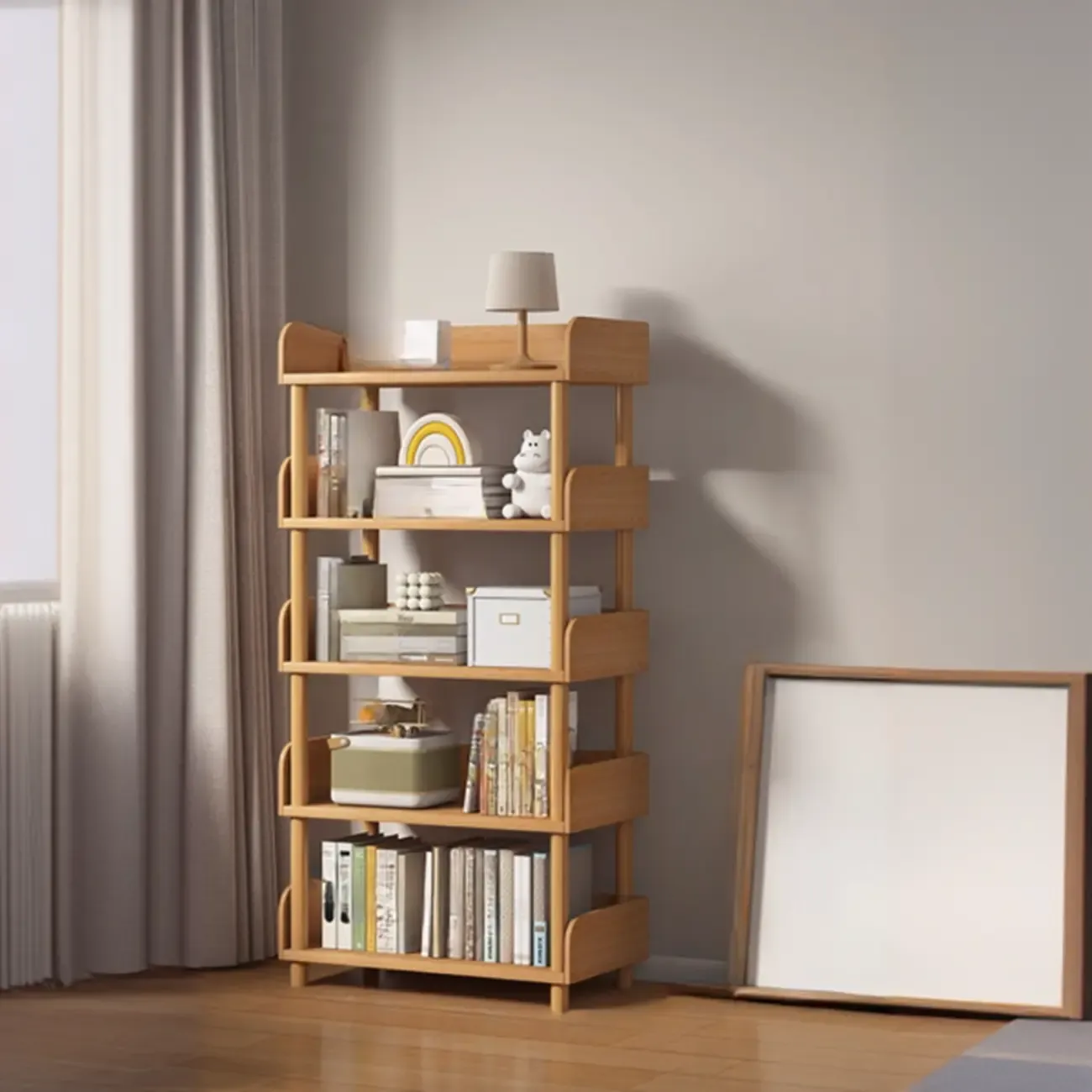 Vertical Natural Multi-Shelf Open Back Wood Bookcase Image - 18