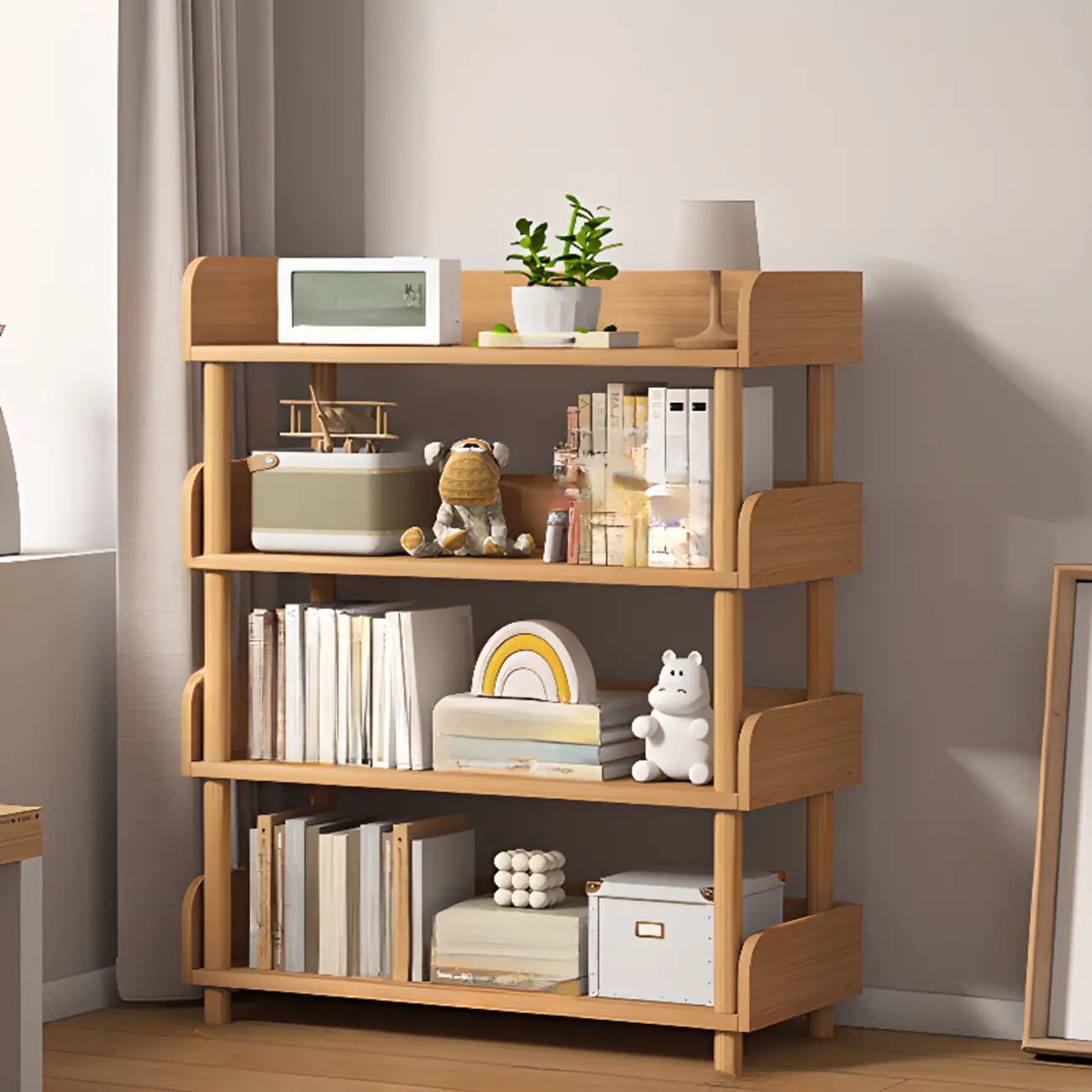 Vertical Natural Multi-Shelf Open Back Wood Bookcase Image - 19 | homeyfad