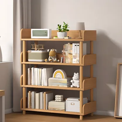 Vertical Natural Multi-Shelf Open Back Wood Bookcase Image - 19