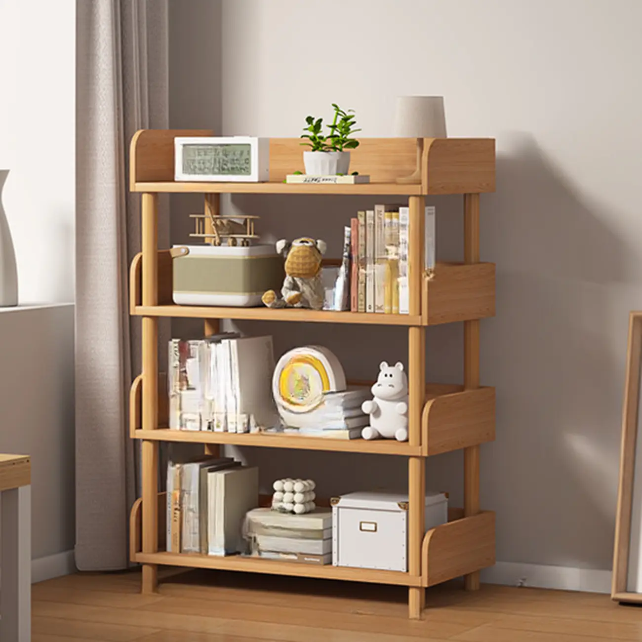 Vertical Natural Multi-Shelf Open Back Wood Bookcase Image - 20 | homeyfad