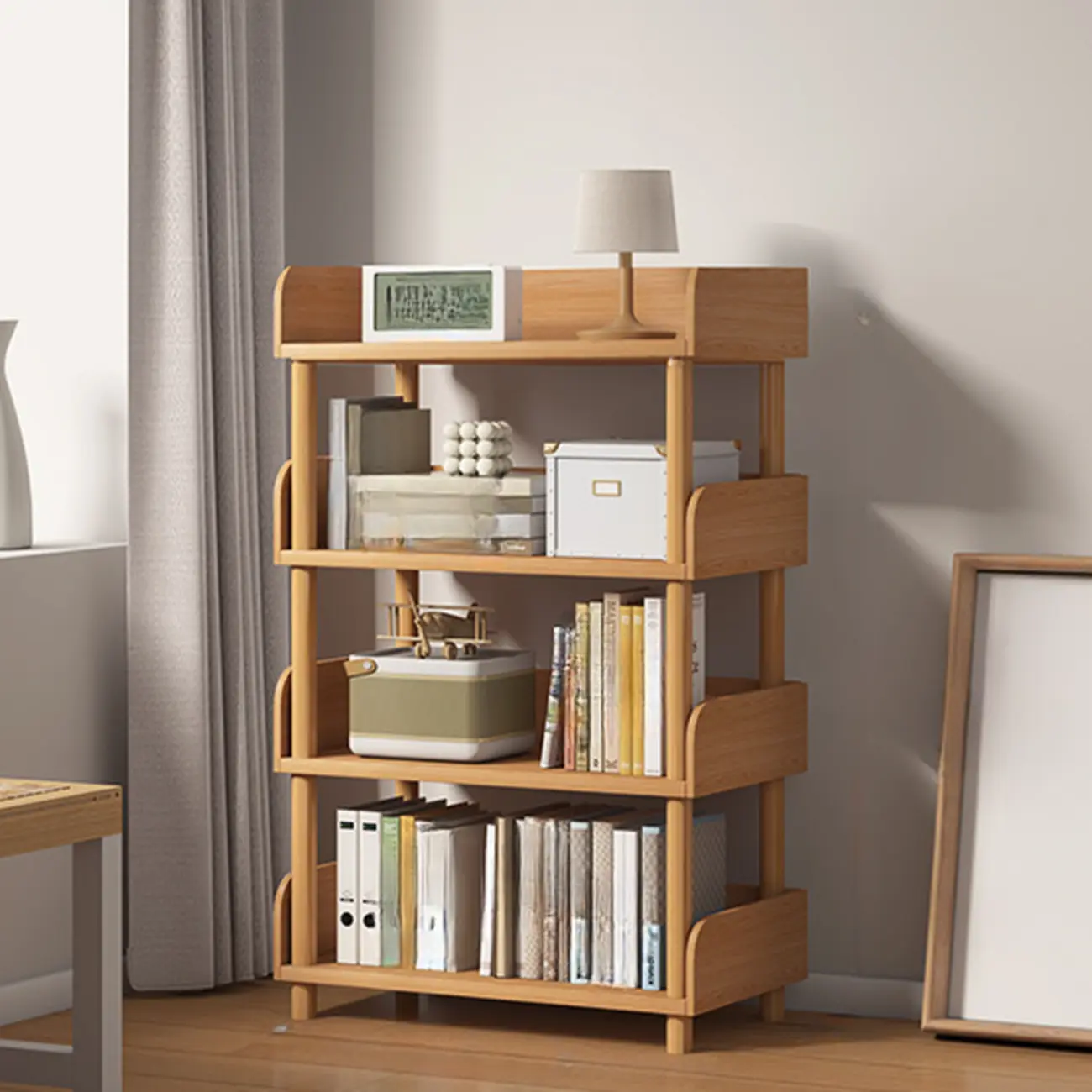 Vertical Natural Multi-Shelf Open Back Wood Bookcase Image - 21 | homeyfad