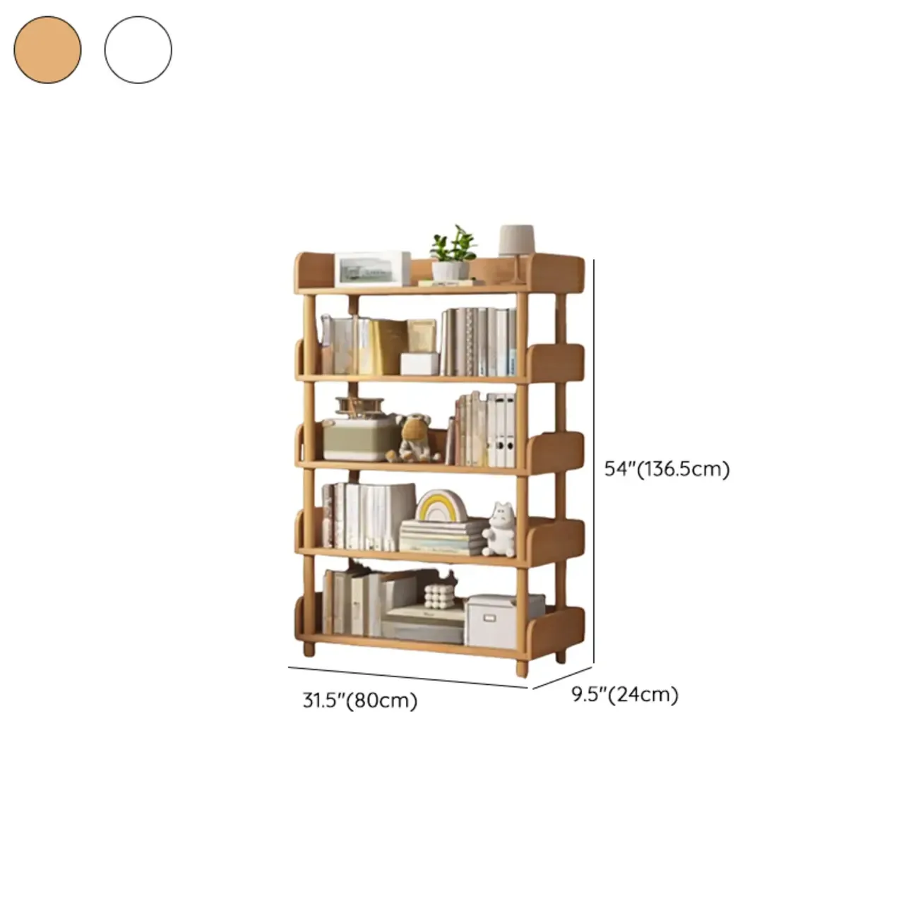 Vertical Natural Multi-Shelf Open Back Wood Bookcase Image - 38