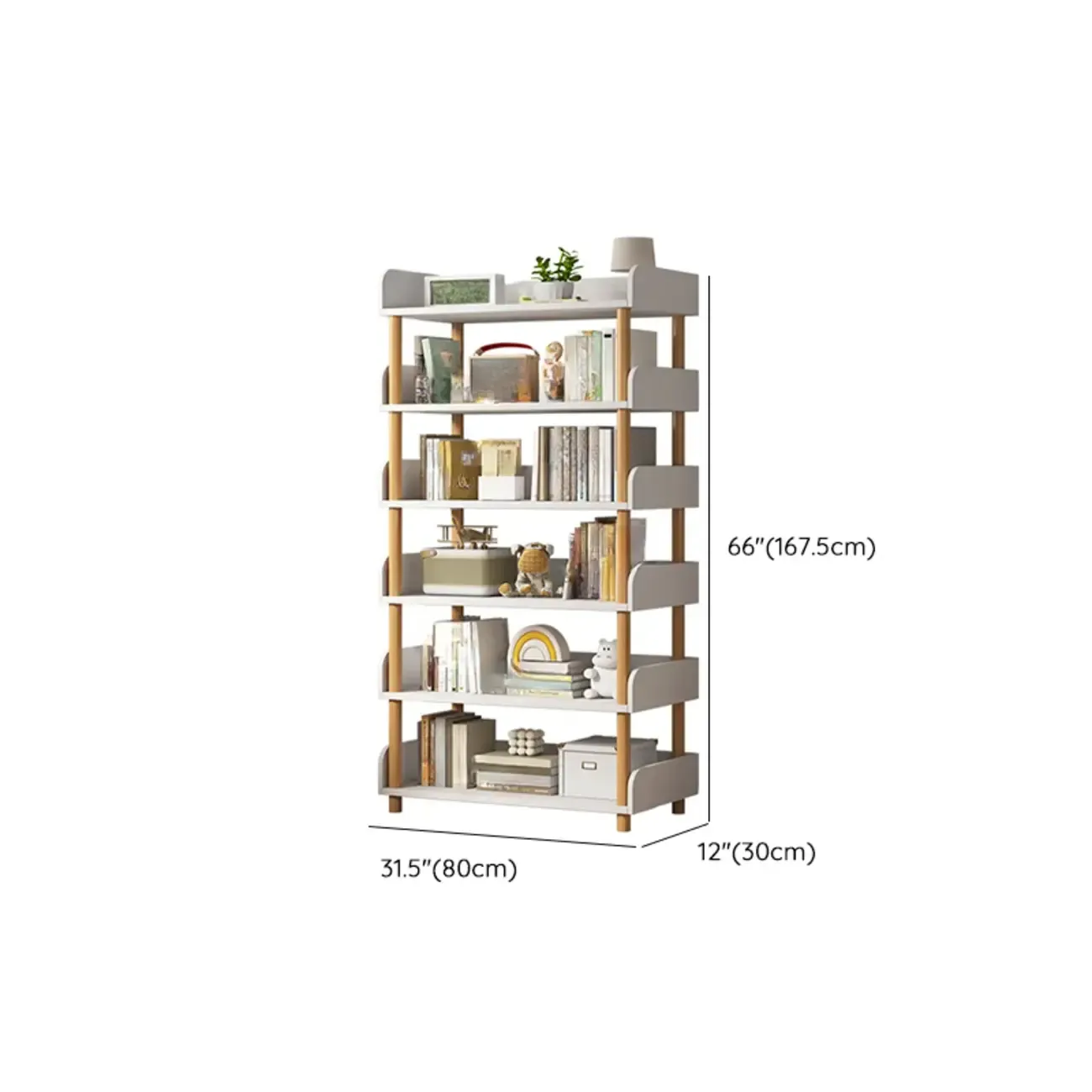 Vertical Natural Multi-Shelf Open Back Wood Bookcase Image - 40