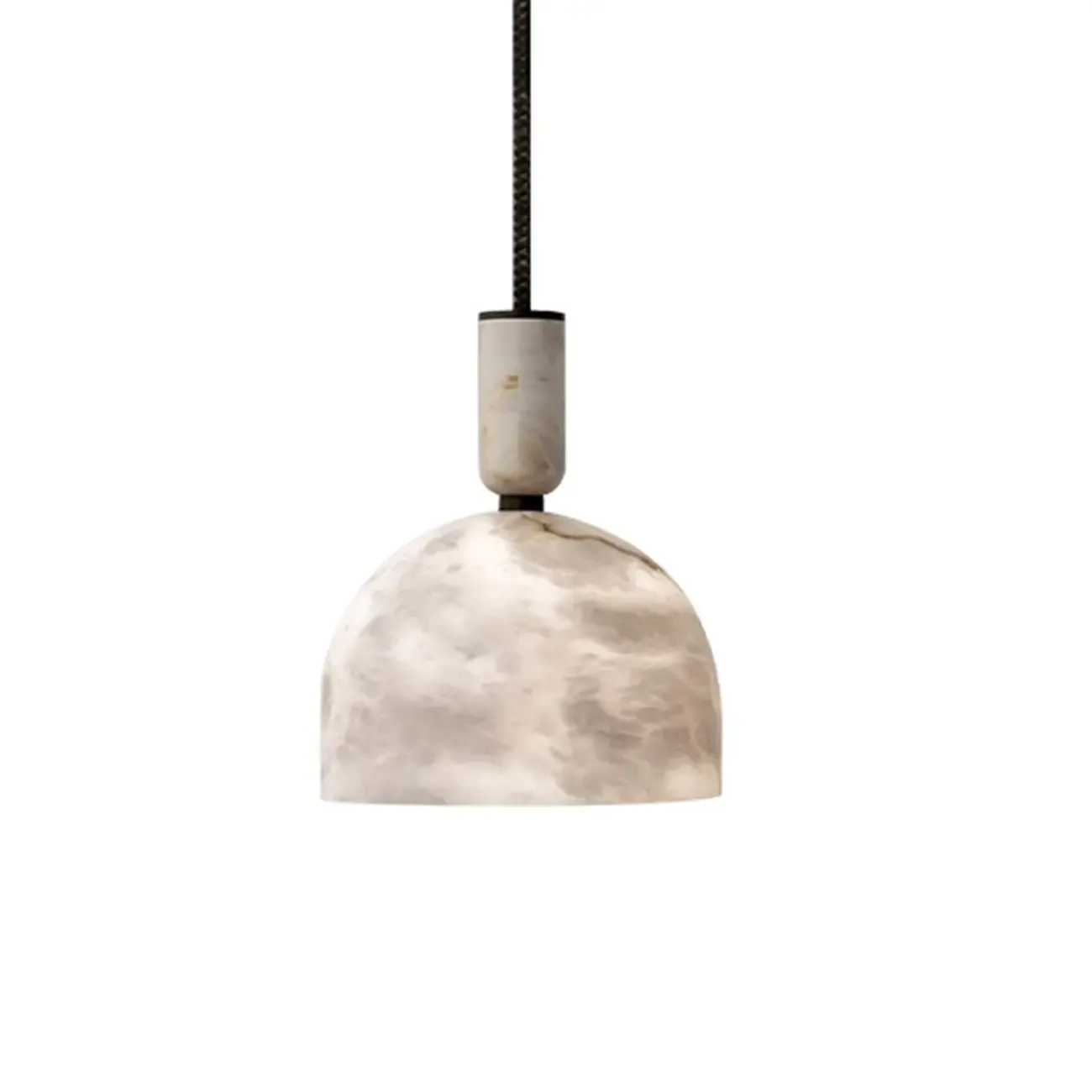 Contemporary Bedroom White Alabaster Dome Pendant Light Image - 4