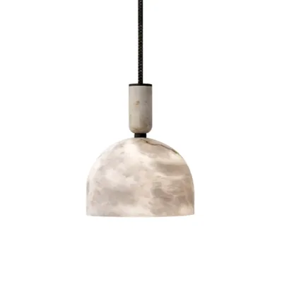Contemporary Bedroom White Alabaster Dome Pendant Light Image - 4
