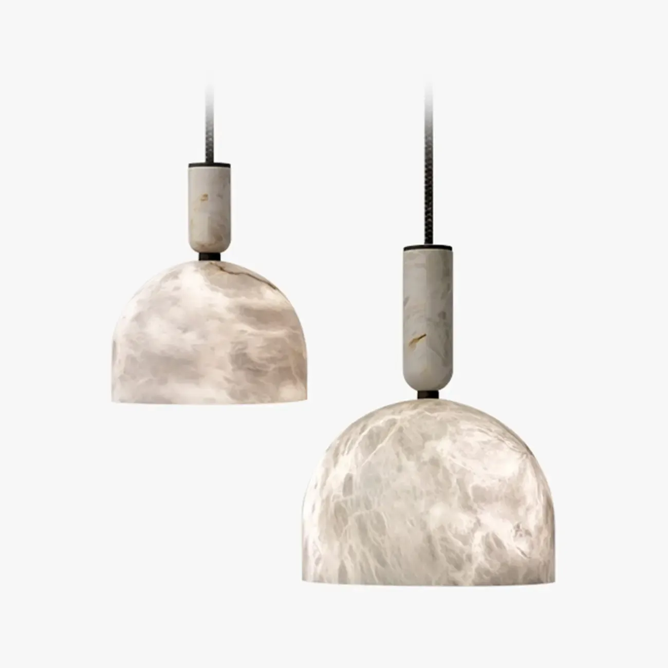 Contemporary Bedroom White Alabaster Dome Pendant Light Image - 7