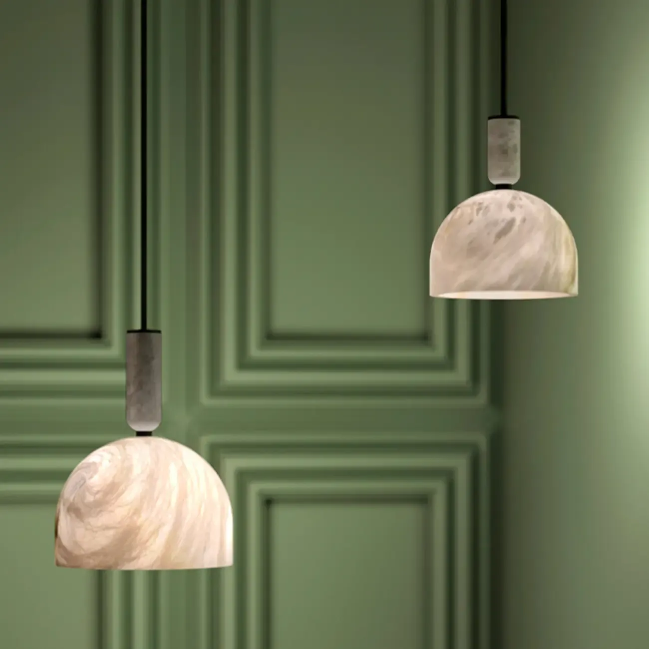 Contemporary Bedroom White Alabaster Dome Pendant Light Image - 8