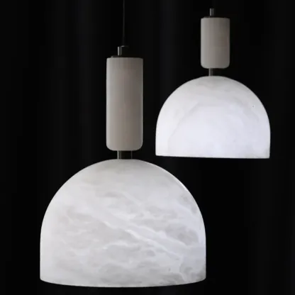 Contemporary Bedroom White Alabaster Dome Pendant Light Image - 12
