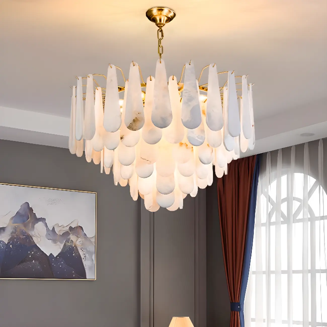 Luxury Alabaster Tiered Teardrop Chandelier for Living Room  Image - 1 | homeyfad