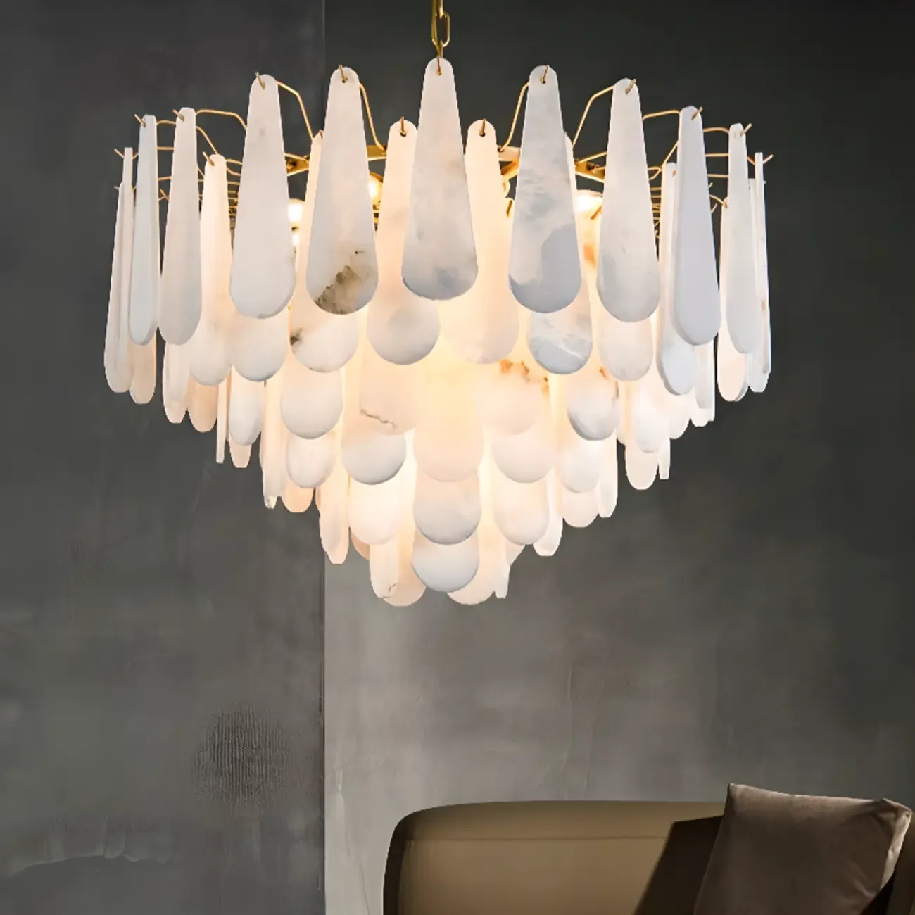 Luxury Alabaster Tiered Teardrop Chandelier for Living Room  Image - 6