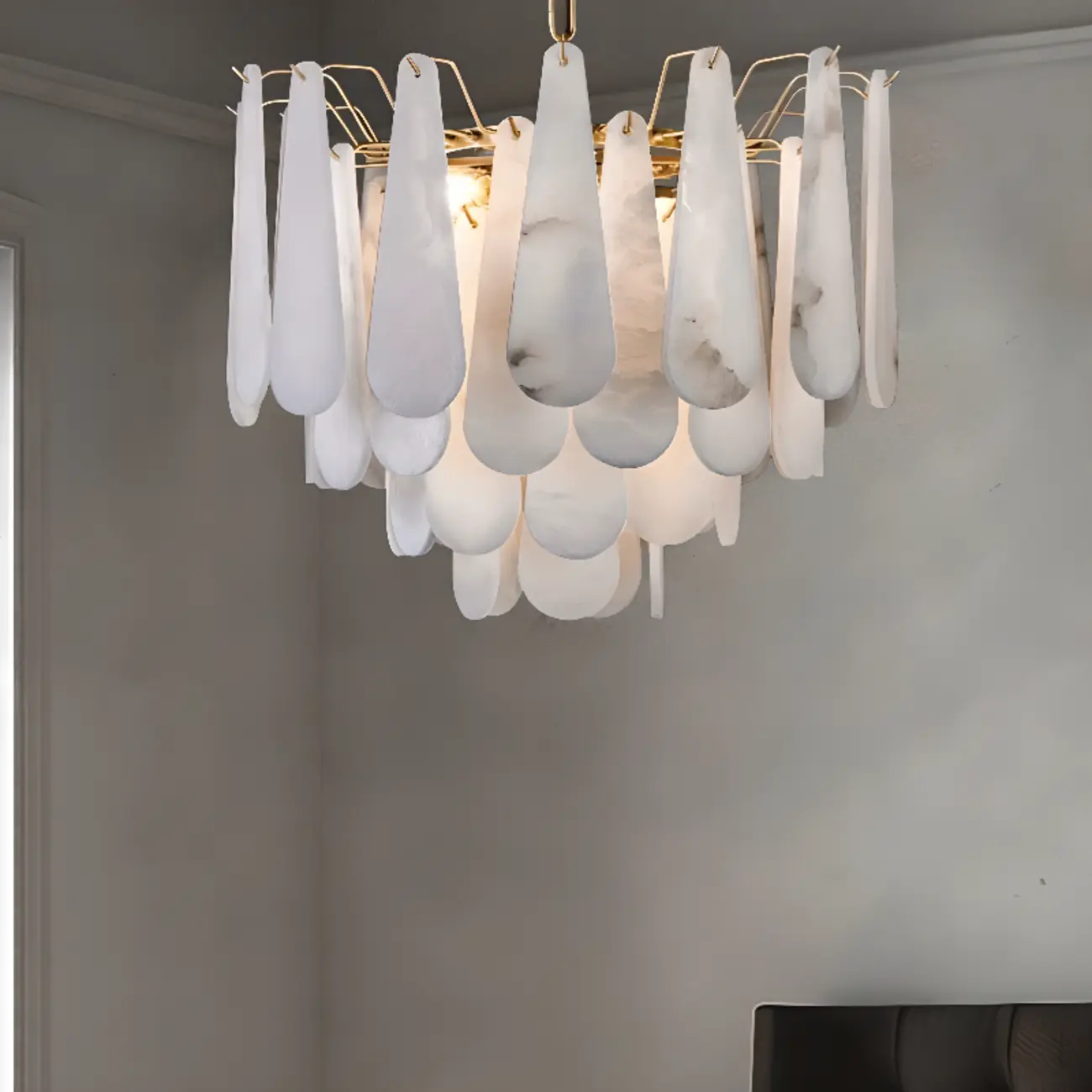 Luxury Alabaster Tiered Teardrop Chandelier for Living Room  Image - 8 | homeyfad